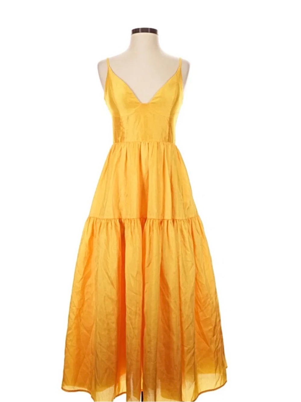 Hutch Belted Yellow Spaghetti-Strap Tiered Midi Dress